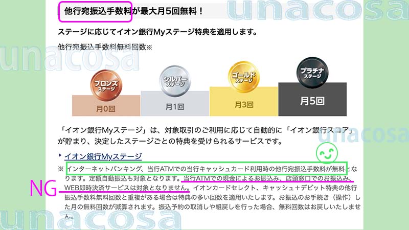 他行宛手数料無料になるのは？イオン銀行ページ画像