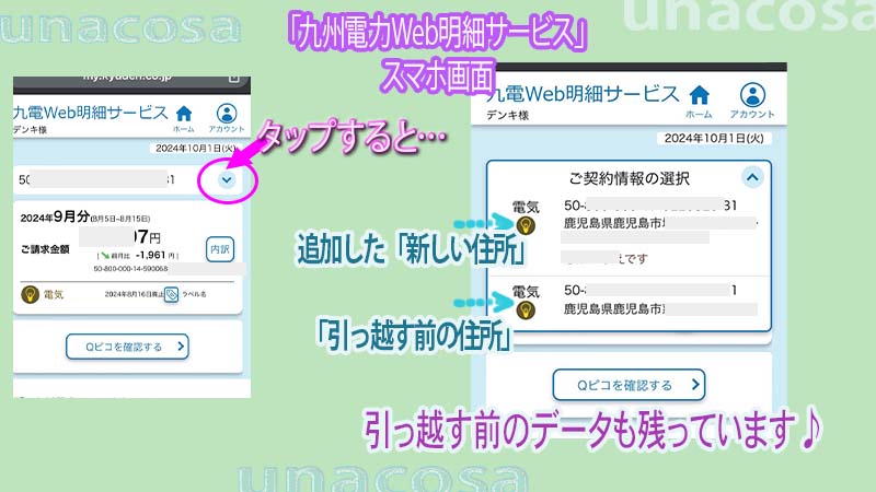 九州電力Web明細サービス 引っ越す前の情報も残っている画像