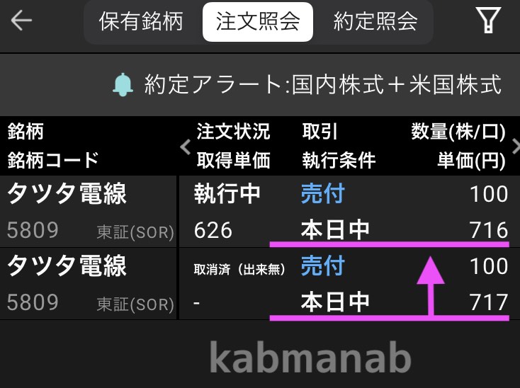 0620午後716円に変更注文