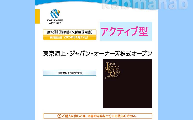 東京海上ジャパンオーナーズ株式オープン 目論見書　画像